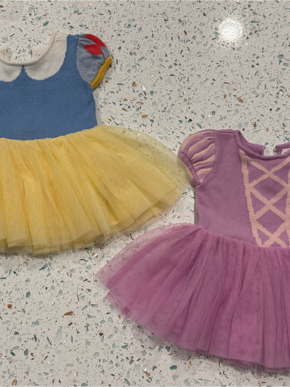 GAP Girls Yellow & Blue Tulle Dress with Pink Puff Sleeve Knit Dress